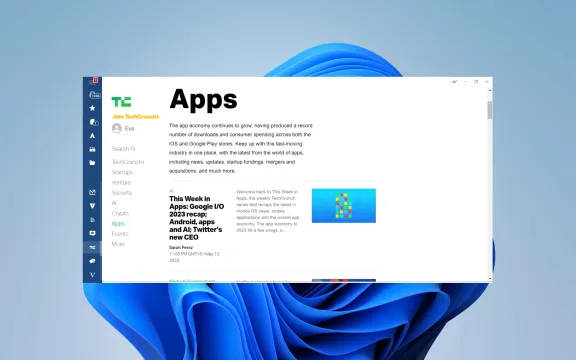 Techcrunch Desktop app on windows